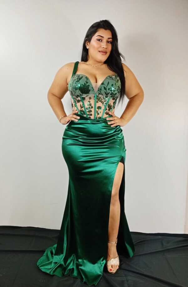 VESTIDO VERDE SATEN BRILLANTE