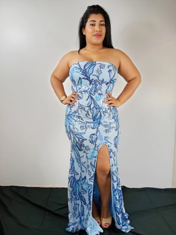 VESTIDO CELESTE Y AZUL ESTAMPADO